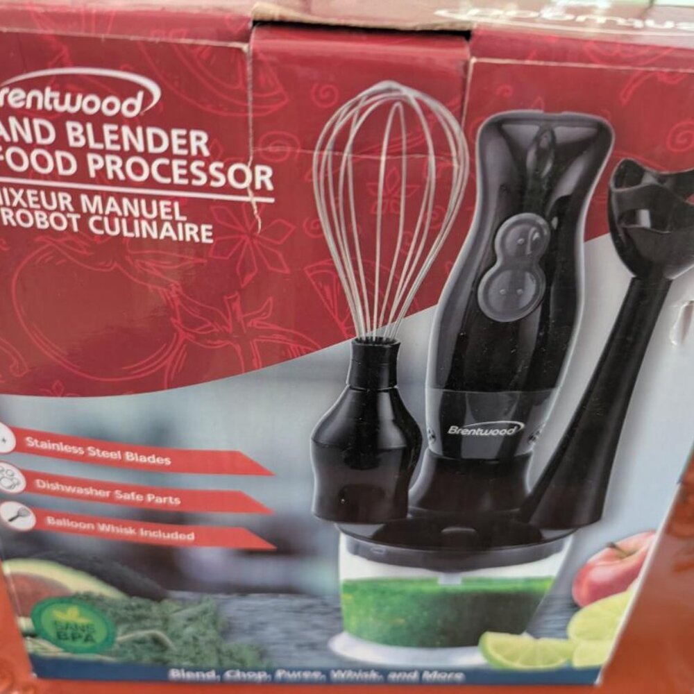 Brentwood HB-38BK 2 Speed Hand Blender and Food Processor with Balloon Whisk